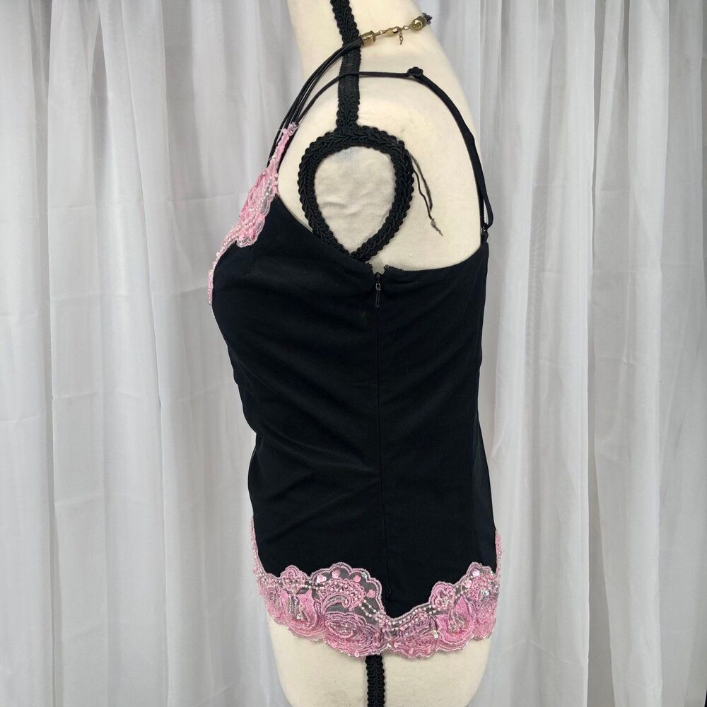 Cache Vintage Black Pink Beaded Fairy Top Medium - Picture 5 of 7
